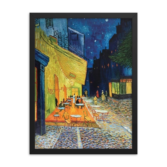 Cafe Terrace At Night, 18"x24" Framed Giclée Poster, Black Wood Frame, Acrylic Covering, Vincent Van Gogh, Room Decor