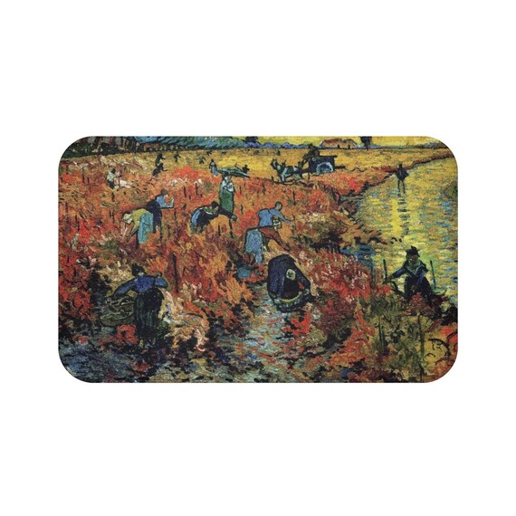 Red Vineyard, Microfiber Bath Mat, Vintage Painting, Van Gogh 1888