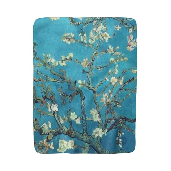 Almond Blossoms, Sherpa Fleece Blanket, Vintage, Antique Painting, Vincent Van Gogh, 1890, 50"x60"