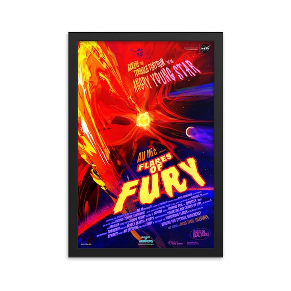 Flares Of Fury, 12" x18" Framed Giclée Poster, Black Wood Frame, Acrylic Covering, Fake Vintage/Retro Style NASA Movie Poster