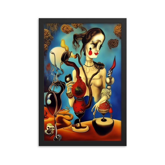 Alice Pouring Tea, 12" x 18" Framed Giclée Poster, Black Wood Frame, Acrylic Covering, Surreal