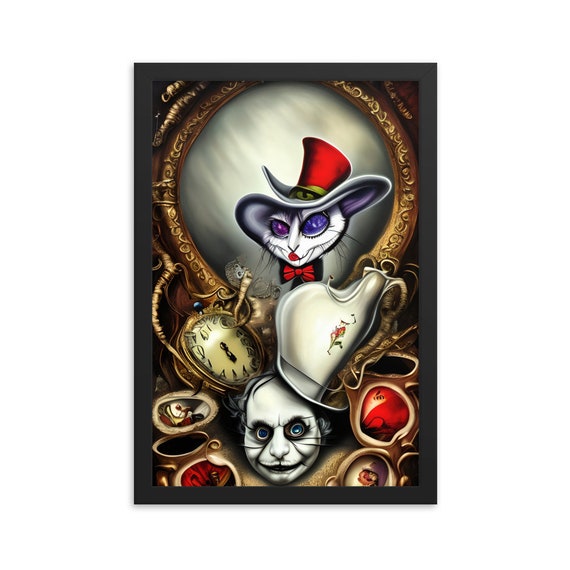The Mad Hatter and The Dormouse, 12"x18" Framed Giclée Poster, Black Wood Frame, Acrylic Cover, Alice