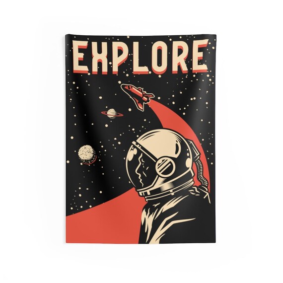 Explore, 26"x36" Indoor Wall Tapestry, Vintage Retro design, Space Fan, NASA Fan, Room Decor