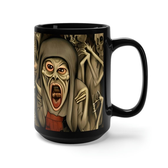 Surreal Horror #3, Large Black Ceramic Mug, Scary, Creepy