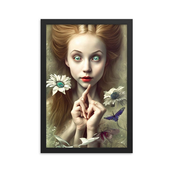 Alice After Smoking The Caterpillar's Hookah, 12"x18" Framed Giclée Poster, Black Wood Frame, Acrylic Cover