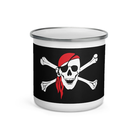 Skull & Crossbones, Enamel Coffee Mug, Camp Mug, Pirate Flag, Jolly Roger, Outdoor, Coffee, Tea