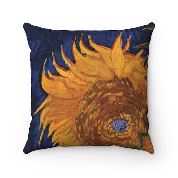 Six Sunflowers, Spun Polyester Square Pillow, Vintage Painting, Van Gogh 1888