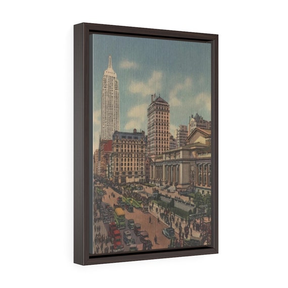 Midtown Manhattan 1933, 12"x18" Framed Canvas Print, New York, Vintage Postcard, Curt Teich