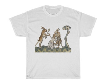 Medieval Rabbit Captures Man T-shirt, Light Colors, From A Medieval Manuscript, Marginalia