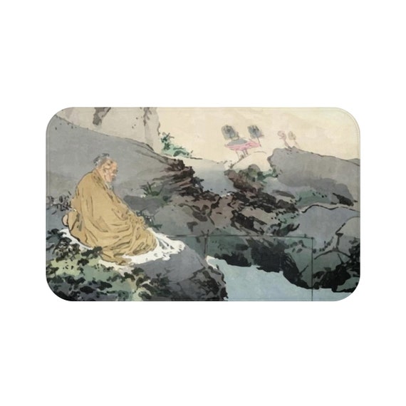 Fishing Serenity, Bath Mat, Vintage, Antique Japanese Woodblock Print