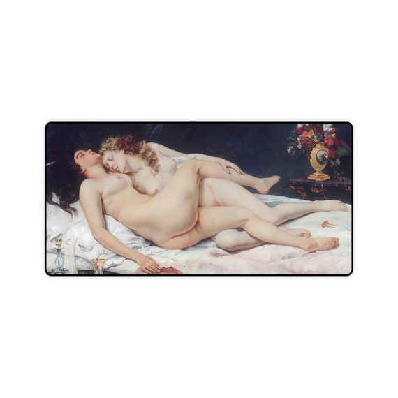 Victorian Lesbians. Large (31" × 15.5") Desk Mat. Gustave Courbet, 1866, Pride Month