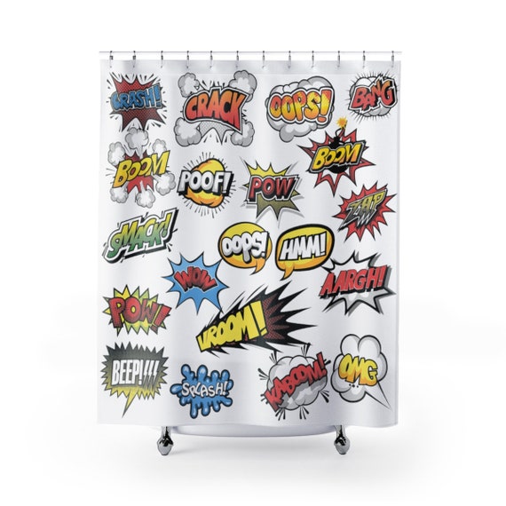 Comic Effects, Shower Curtain, Inspired From Vintage Batman TV Series