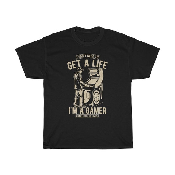 Get A Life - Unisex Heavy Cotton Tee With Vintage Inspired Image Of A Guy Playing A Video Arcade Game. (Darker Colors)