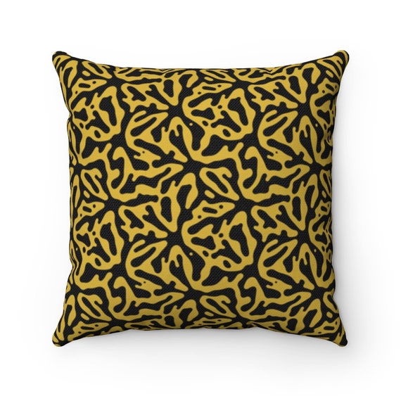 Gold & Black Square Pillow, Vintage, Retro