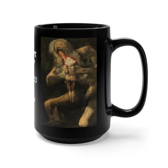 Saturn Devouring His Son Large Black Ceramic Mug, Francisco Goya, One Of 14 Black Painting, 1819-1823, Coffee, Tea