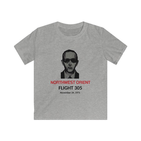 DB Cooper T-shirt, Kid's Sizes S-XL, Vintage Retro Design, Northwest Orient Flight 305 11/24/1971