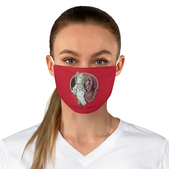 Good Cop, Bad Cop, Cloth Face Mask, Washable, Reusable, Christmas, Santa Claus, Krampus, St. Nicholas, Humorous, Funny, XMAS Gift