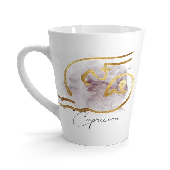 Capricorn 12oz White Ceramic Latte Mug, Zodiac, Astrology Gift, Art Deco, Coffee, Tea