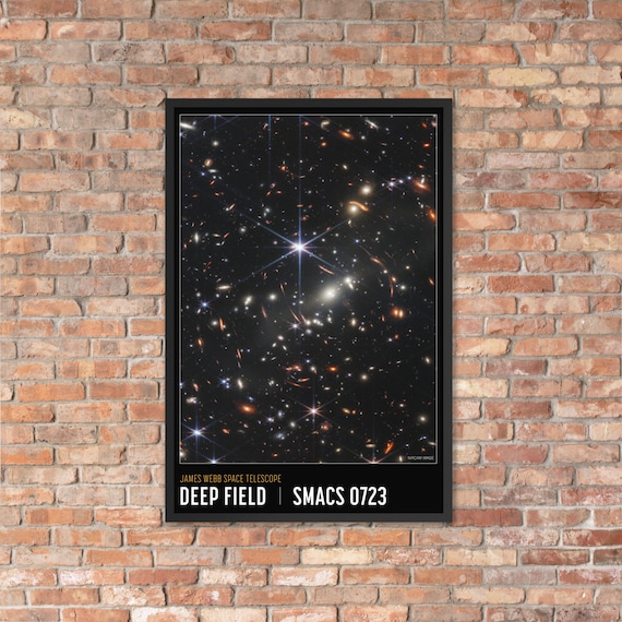 Deep Field. 24" x36" Framed Giclée Poster, Black Wood Frame, Acrylic Covering. Image From NASA James Webb Telescope