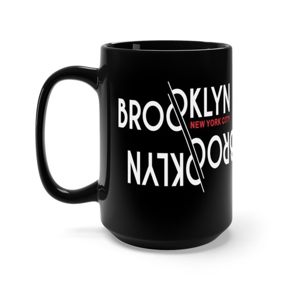 Upside Down Brooklyn New York City, Black 15oz Ceramic Mug, Vintage Retro Style Design, Brooklyn Pride, Coffee, Tea