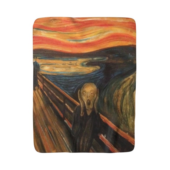 The Scream, Sherpa Fleece Blanket, Vintage, Antique Painting, Edvard Munch, 1893, 50"x60"