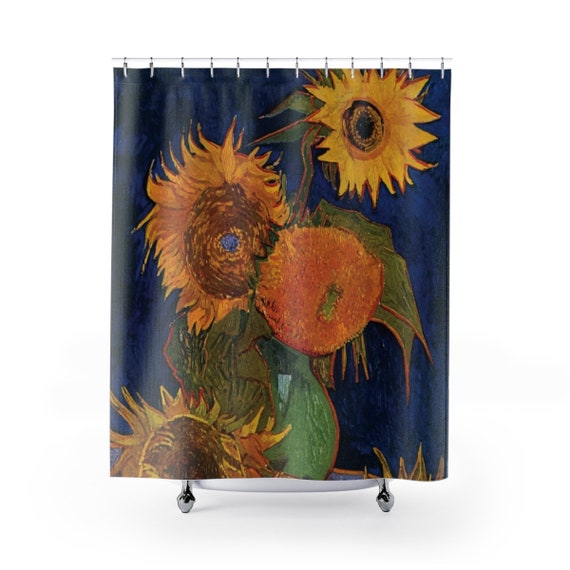 Six Sunflowers, Polyester Shower Curtain, Vintage Painting, Van Gogh 1888