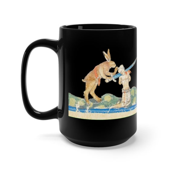 Medieval Killer Rabbit Black 15oz Ceramic Mug, From Medieval Manuscript, Marginalia, Coffee, Tea