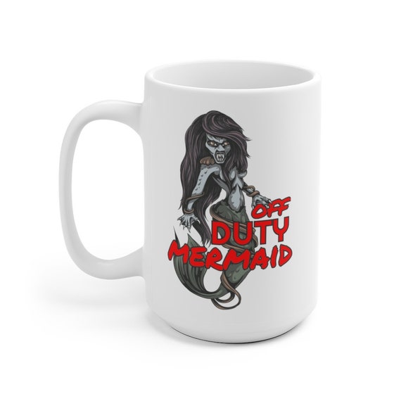 Off Duty Mermaid Large White Ceramic Mug, Medieval Western Folklore, Coffee, Tea