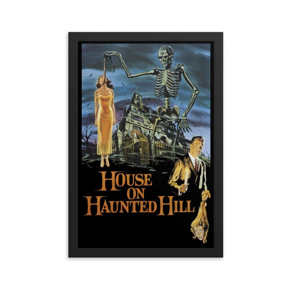 House On Haunted Hill, 12" x18" Framed Giclée Poster, Black Wood Frame, Acrylic Covering, 1959 Campy Horror Movie Poster, Wall Decor