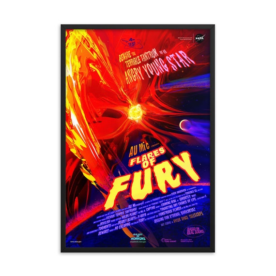 Flares Of Fury, 24" x36" Framed Giclée Poster, Black Wood Frame, Acrylic Covering, Fake Vintage/Retro Style NASA Movie Poster