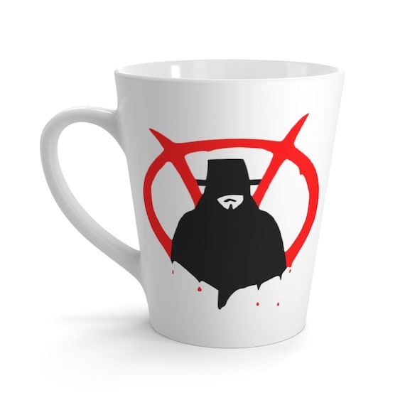 V For Vendetta 12oz White Ceramic Latte Mug, Inspired By The Movie, Activism