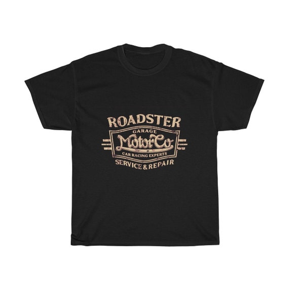 The Roadster Garage Motor Co. - Unisex Heavy Cotton Tee With Vintage Inspired Image Of An Old Garage Sign.