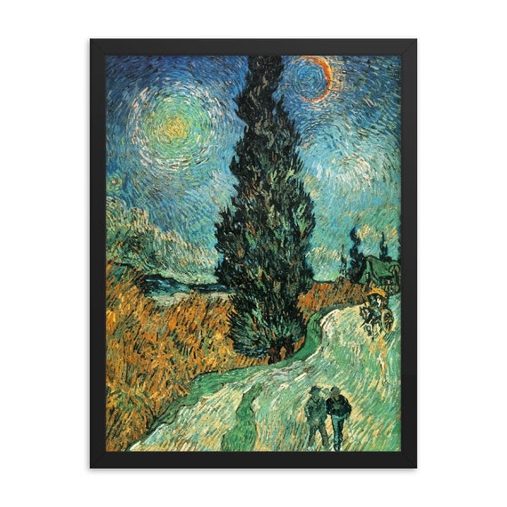 Road with Cypress and Star, 18" x 24" Framed Giclée Poster, Black Wood Frame, Acrylic Covering, Vincent Van Gogh