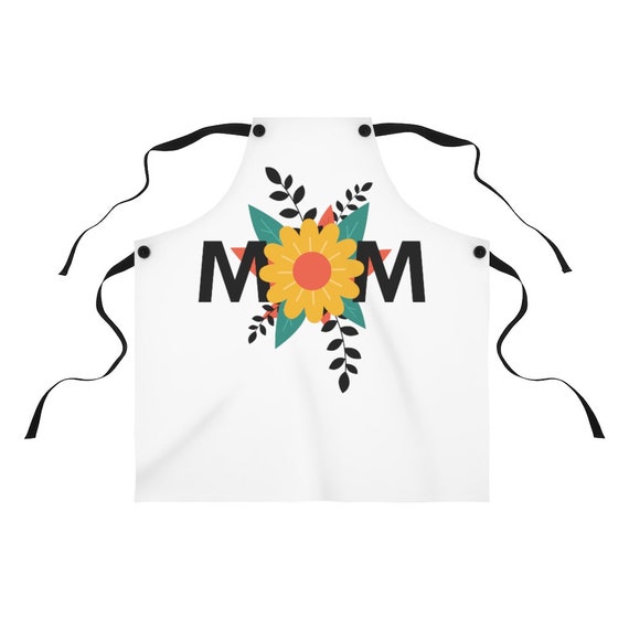 Mom Flower, White Kitchen Or Cookout Apron, Mother's Day