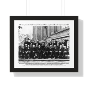 Famous 1927 Solvay Physics Conference, 20&quot;x16&quot; Framed Poster, Quantum Theory, Einstein, Bohr, Curie, Schrodinger, Pauli, Heisenberg, Planck