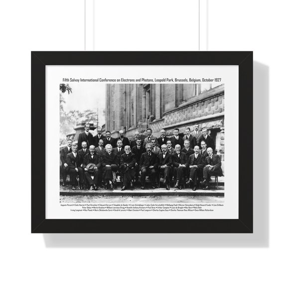 Famous 1927 Solvay Physics Conference, 20"x16" Framed Poster, Quantum Theory, Einstein, Bohr, Curie, Schrodinger, Pauli, Heisenberg, Planck