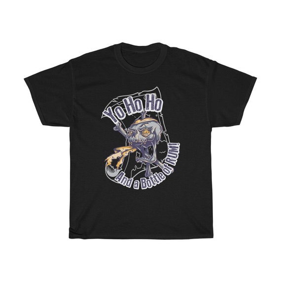 Pirate Skull, Black 100% Cotton T-Shirt, Sizes Up To 3XL, Yo Ho Ho And A Bottle Of Rum