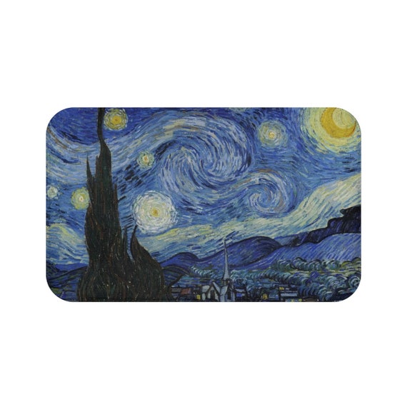 Starry Night, Microfiber Bath Mat, Vintage Painting, Van Gogh 1889