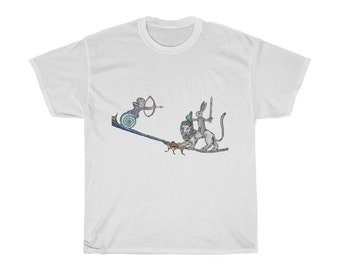 Medieval Rabbit Vs Snail Man T-shirt, Light Colors, From A Medieval Manuscript, Marginalia