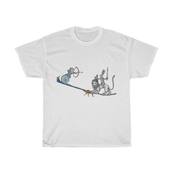 Medieval Rabbit Vs Snail Man T-shirt, Light Colors, From A Medieval Manuscript, Marginalia