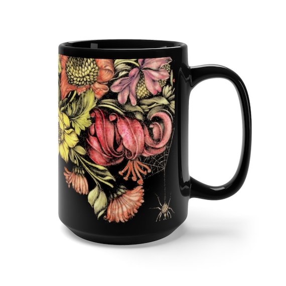 Gothic Flowers 15oz Black Ceramic Mug