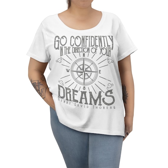 Go Confidently In The Direction Of Your Dreams, Women's Curvy Tee, Vintage Inspired Compass Rose