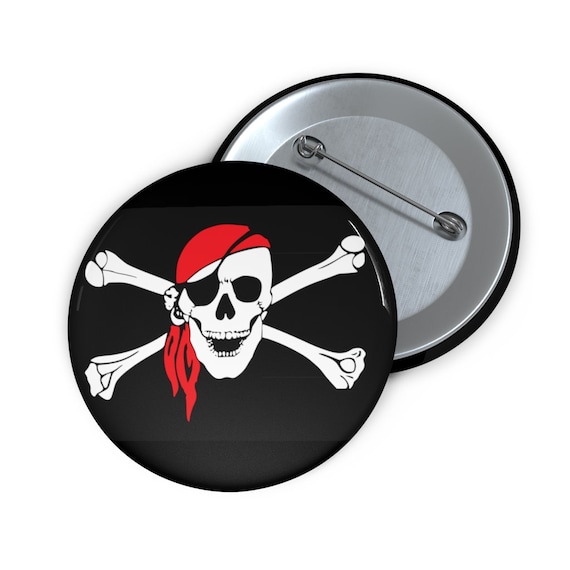 Skull & Crossbones, 2" Pin Button, Pirate Flag, Jolly Roger