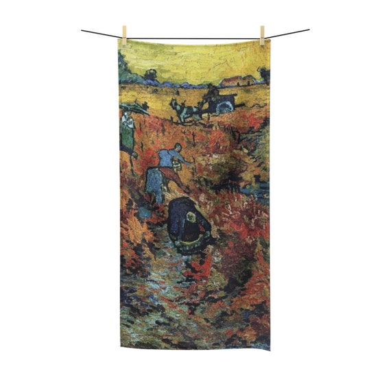 Red Vineyard, Bath Towel, Vintage Painting, Van Gogh 1888