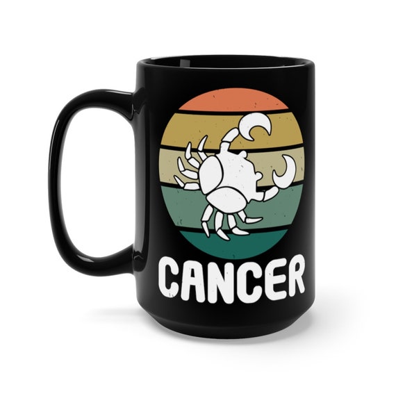 Cancer, Black 15oz Ceramic Mug, Crab, Retro Vintage Style, Zodiac Sign, Astrology Gift, Coffee, Tea