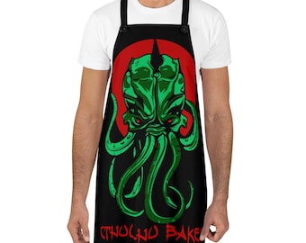 Cthulhu Bakes, Black Kitchen Apron, Inspired By H.P. Lovecraft's Mythos
