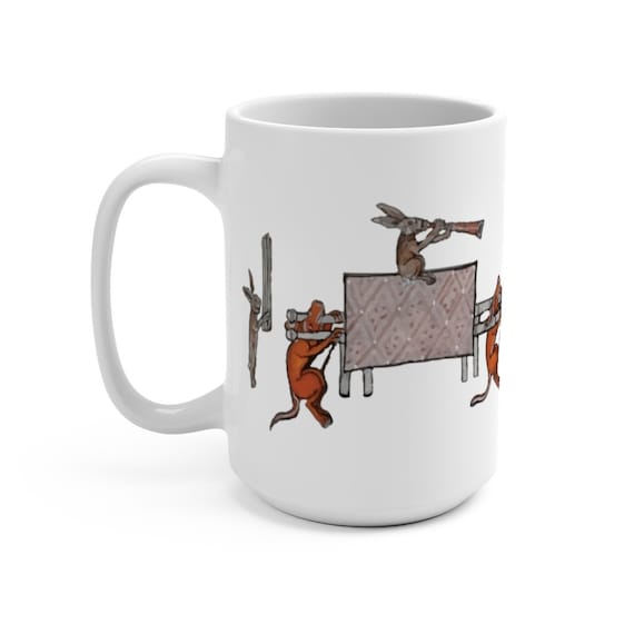 Medieval Rabbit Religious Procession White 15oz Ceramic Mug, From Medieval Manuscript, Marginalia, Coffee, Tea