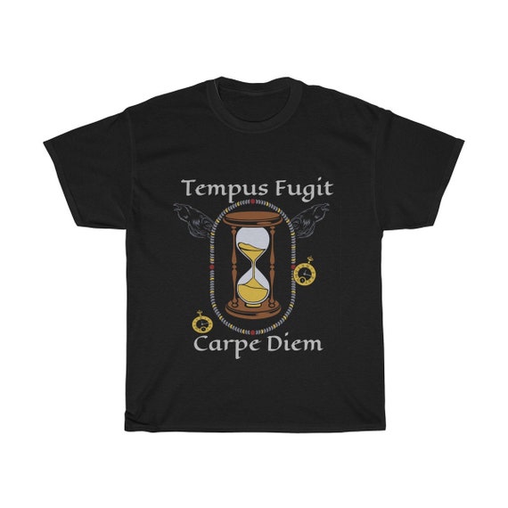 Tempus Fugit, Carpe Diem, Unisex Heavy Cotton Tee, Time Flies So Seize The Day