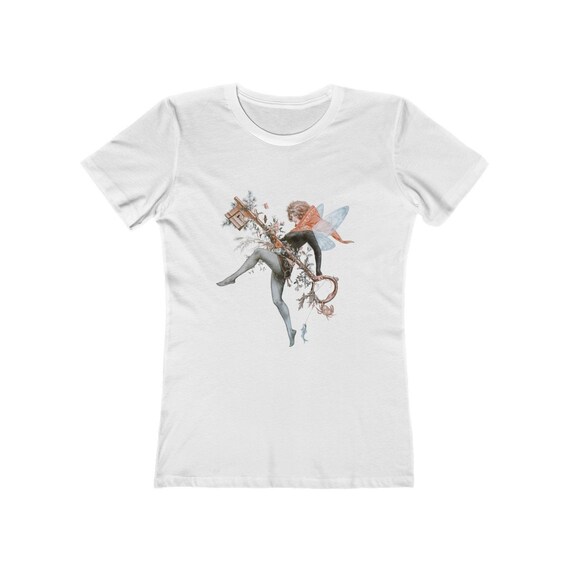 Spring Faerie Key, Women's Boyfriend Tee, Vintage Illustration