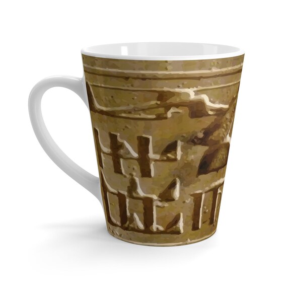 Helicopter Hieroglyphs, 12oz Latte Mug, Ancient Hieroglyphs, Temple Of Seti I In Abydos, Coffee, Tea